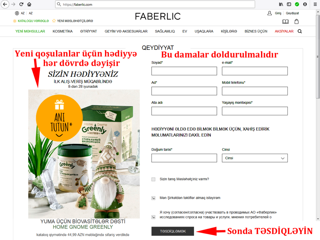 Faberlicdə qeydiyyat